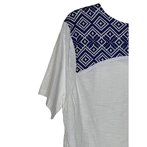 THML Women Top Crew Neck‎ 100% Cotton Short Sleeve Gauze White/Blue Medium - Picture 5 of 10